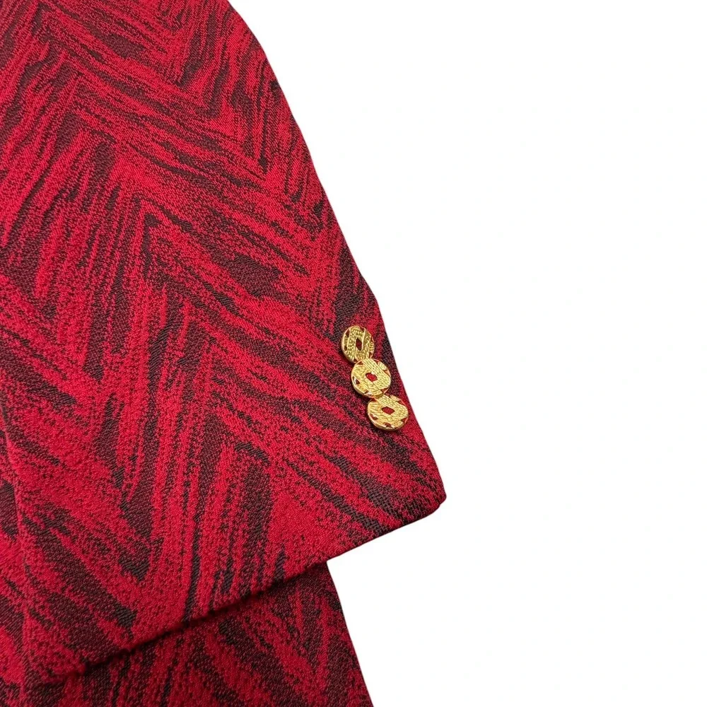 Hal Lane Clothes 1970s Disco Polyester Blazer Men 40R Red Gold Buttons
